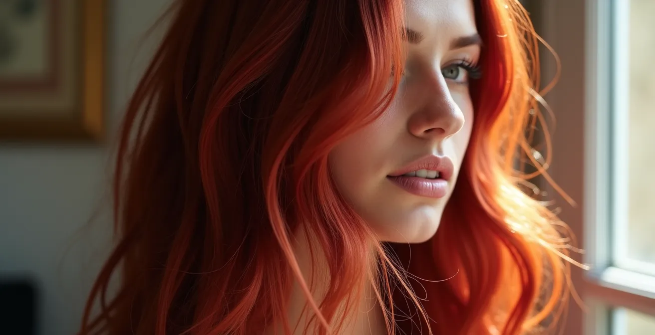 Cheveux colorés fraîchement teintés préservant leur éclat grâce aux soins adaptés