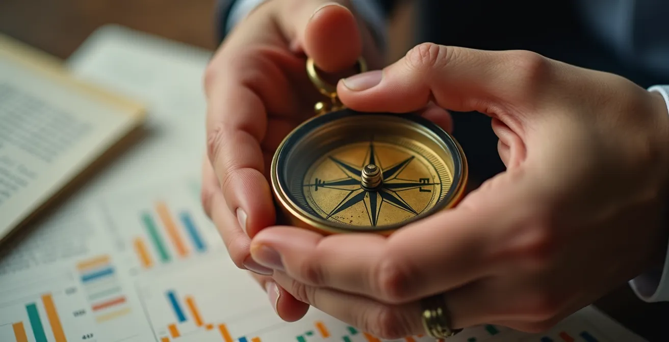 Illustration montrant l'évaluation personnelle d'une situation financière avec des indicateurs visuels