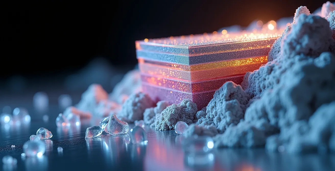 Coupe transversale schématique montrant les pigments s'installant progressivement dans les couches du cheveu