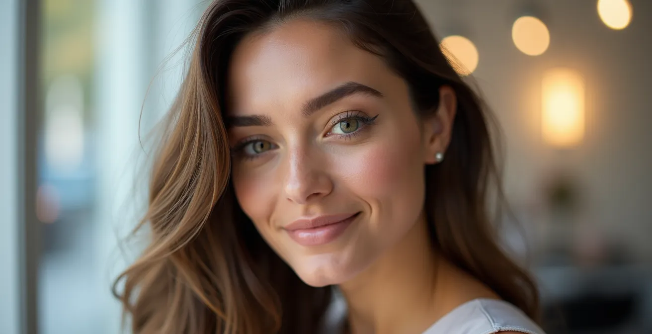 Femme aux cheveux élégamment coiffés reflétant confiance et identité personnelle