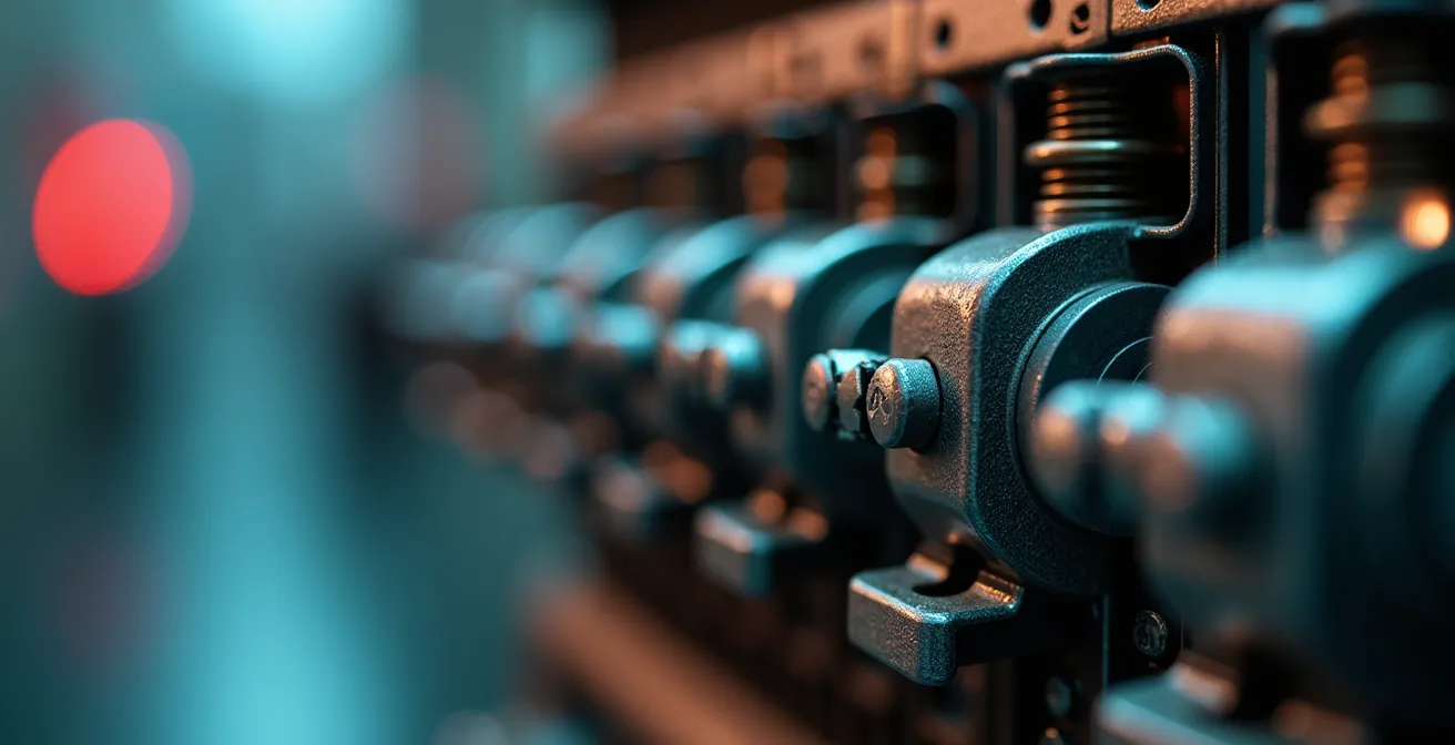 Vue macro détaillée de composants électriques avec textures métalliques