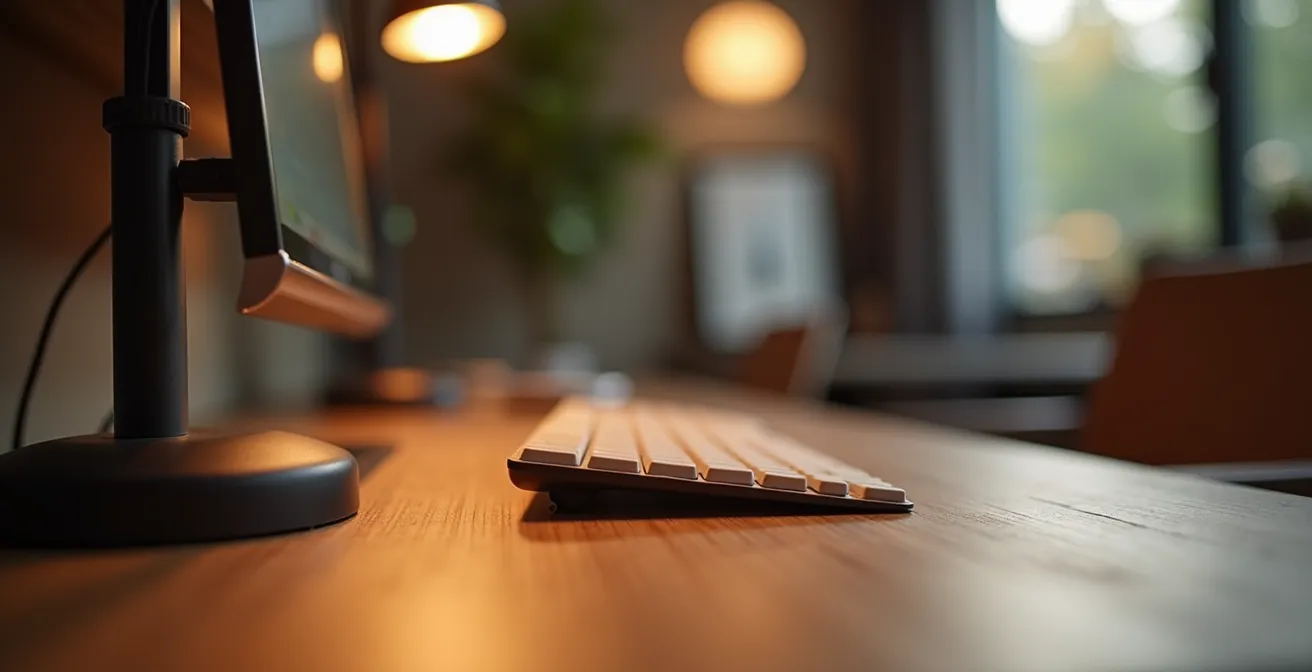 Gros plan sur un espace bureau ergonomique avec équipements professionnels