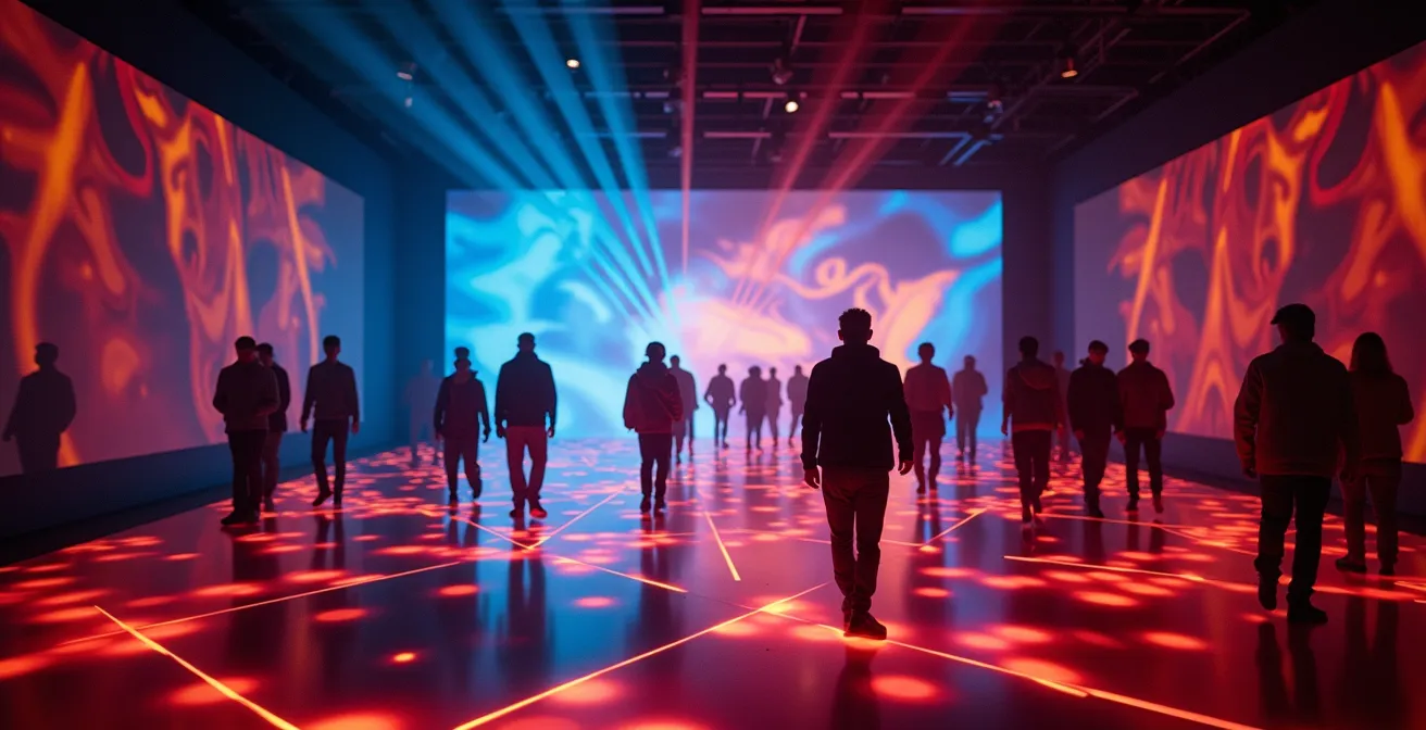 Expérience immersive de Noël avec éléments interactifs et public participant