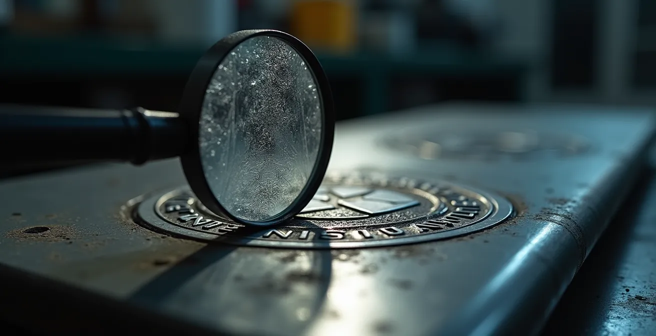 Expert en sécurité examinant des certifications de produits avec loupe