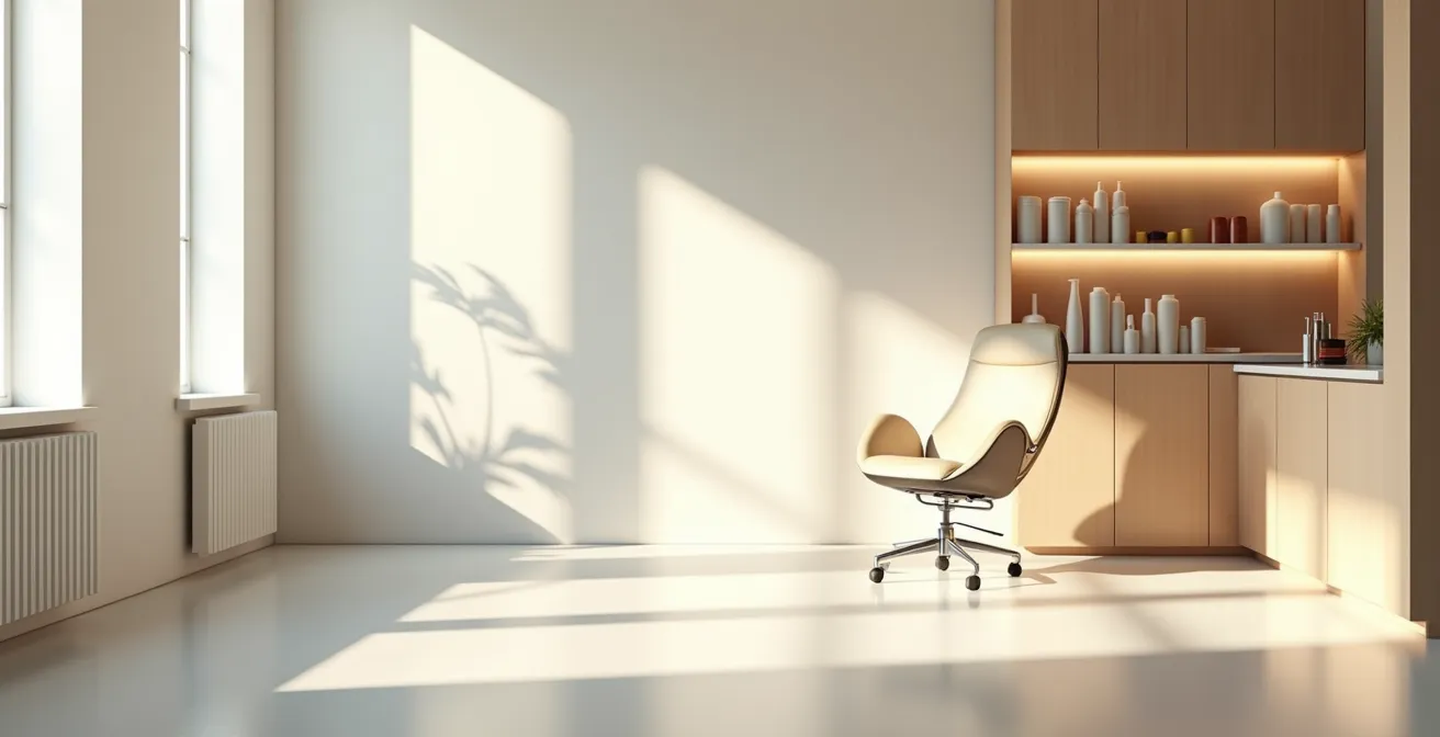 Application d'un soin protecteur sur cheveux brillants en salon