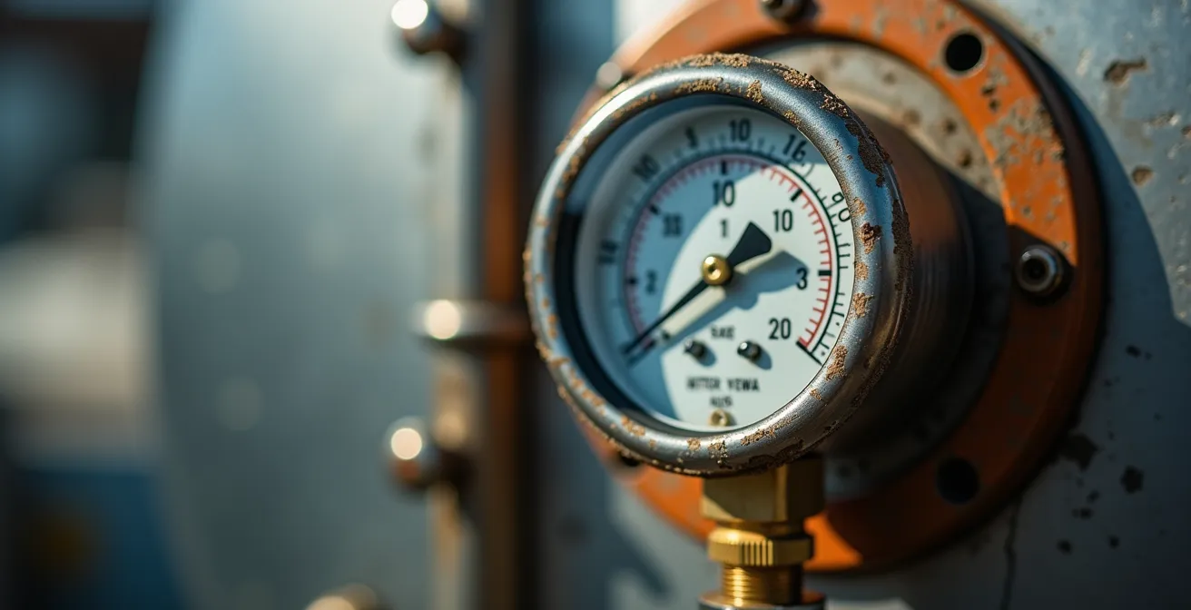 Axe Macro & Textural : Gros plan sur une jauge de citerne indiquant le niveau