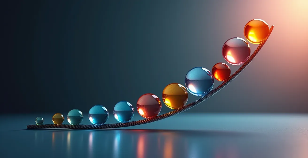 Visualisation abstraite de courbes de croissance énergétique avec points de données colorés