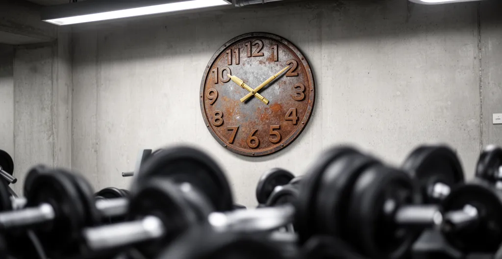 Horloge murale dans une salle de musculation avec équipements en arrière-plan