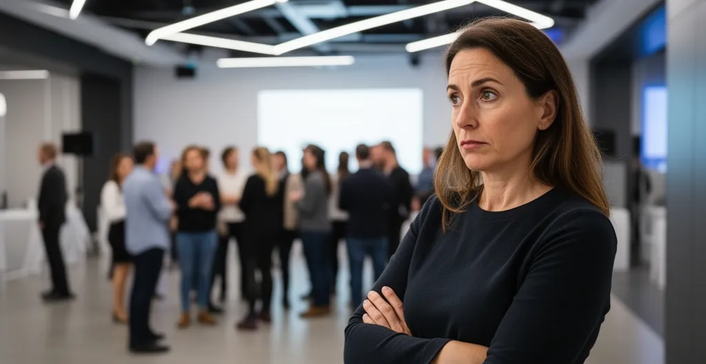 Responsable RH observant une activité team building avec une expression perplexe