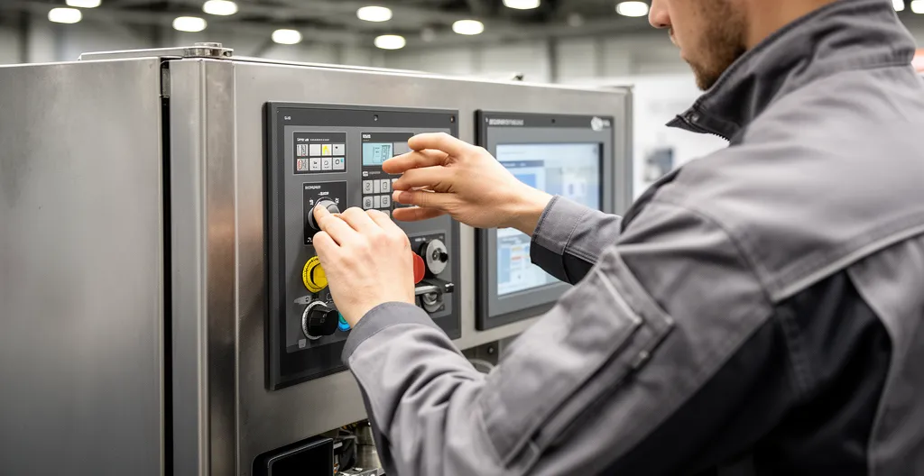 Technicien ajustant machine à mousse professionnelle
